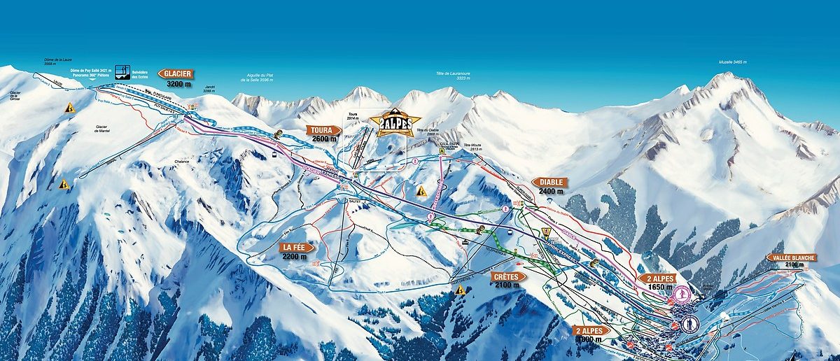 Plan domaines skiables les 2 Alpes